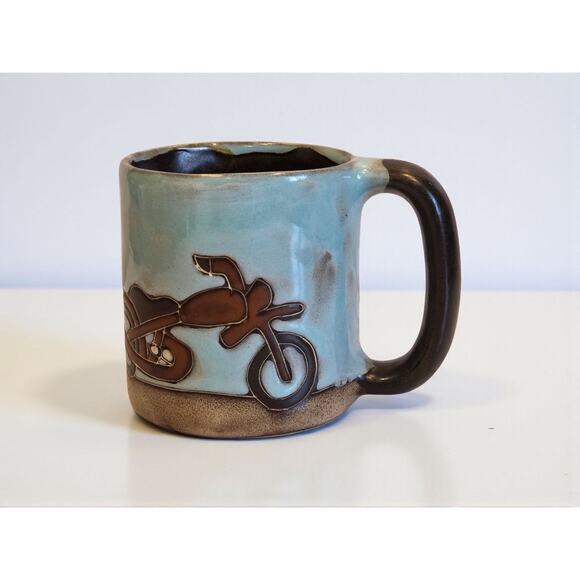 Mara Stoneware Motorcycle Coffee Mug Large 16oz Signature Mexico Handmade EUC 4" - Picture 1 of 13